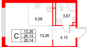 Студия, 26&nbsp;м²