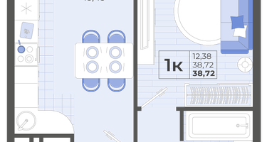 1-к. квартира, 38 м²