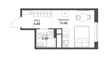 Студия, 19&nbsp;м²