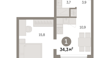 1-к. квартира, 34&nbsp;м²