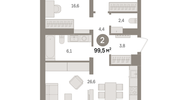 2-к. квартира, 99&nbsp;м²