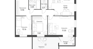 3-к. квартира, 73 м²