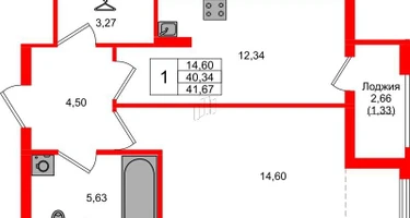 1-к. квартира, 41&nbsp;м²