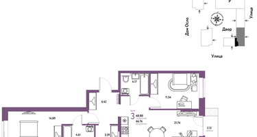 3-к. квартира, 68&nbsp;м²