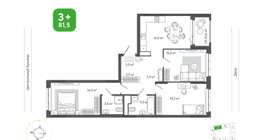 3-к. квартира, 81&nbsp;м²