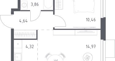 Студия, 38&nbsp;м²