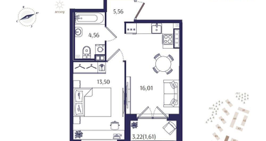 1-к. квартира, 41 м²