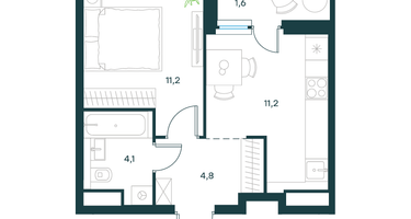1-к. квартира, 32&nbsp;м²