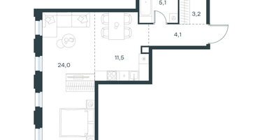 1-к. квартира, 48 м²