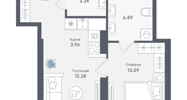 1-к. квартира, 44&nbsp;м²