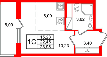 Студия, 22&nbsp;м²
