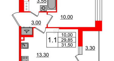 1-к. квартира, 29 м²