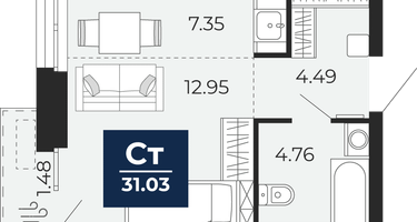 Студия, 29&nbsp;м²