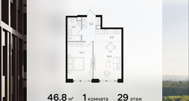 1-к. квартира, 46 м²