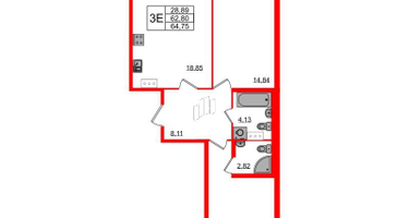 2-к. квартира, 64&nbsp;м²