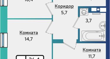 2-к. квартира, 52&nbsp;м²