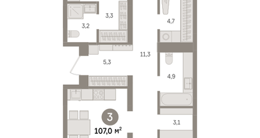 3-к. квартира, 107&nbsp;м²