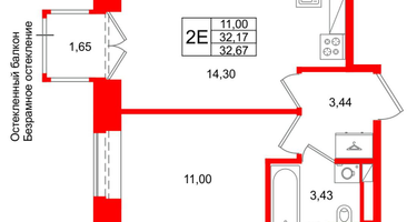 1-к. квартира, 32&nbsp;м²