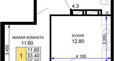 1-к. квартира, 35&nbsp;м²