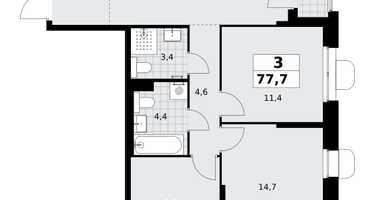 3-к. квартира, 77&nbsp;м²