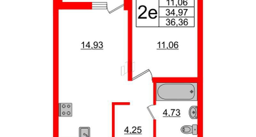 1-к. квартира, 36&nbsp;м²