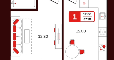 1-к. квартира, 37&nbsp;м²