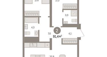 2-к. квартира, 91&nbsp;м²