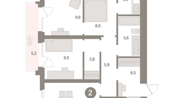 2-к. квартира, 83 м²