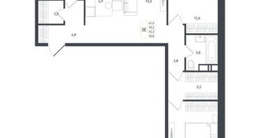 3-к. квартира, 75 м²