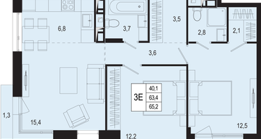 3-к. квартира, 63 м²