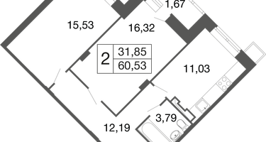 2-к. квартира, 60 м²