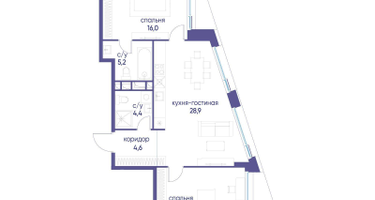 2-к. квартира, 74 м²
