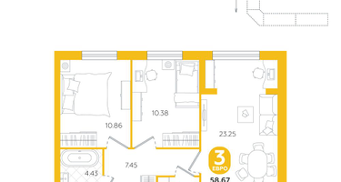 3-к. квартира, 58 м²