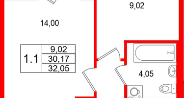 1-к. квартира, 30&nbsp;м²