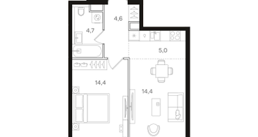 1-к. квартира, 43 м²