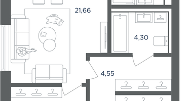 2-к. квартира, 55&nbsp;м²