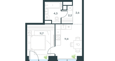 1-комнатная квартира, 32&nbsp;м²