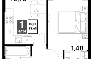 1-к. квартира, 33&nbsp;м²
