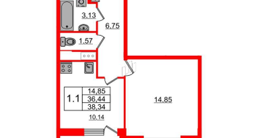 1-к. квартира, 35&nbsp;м²
