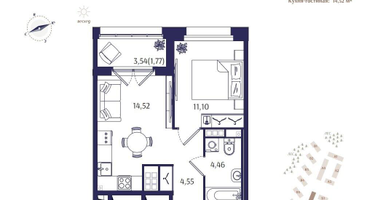 1-к. квартира, 36&nbsp;м²