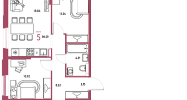 5-к. квартира, 90&nbsp;м²