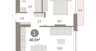 1-к. квартира, 39 м²
