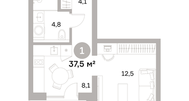 1-к. квартира, 37&nbsp;м²