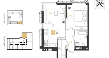 1-к. квартира, 42&nbsp;м²