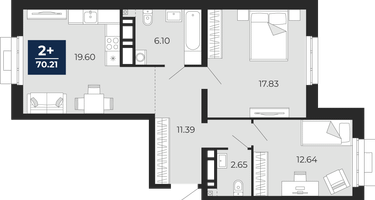 2-к. квартира, 70&nbsp;м²