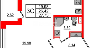 Студия, 26&nbsp;м²