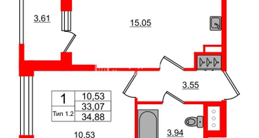 1-к. квартира, 33&nbsp;м²