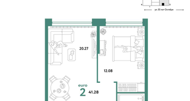 2-к. квартира, 41&nbsp;м²
