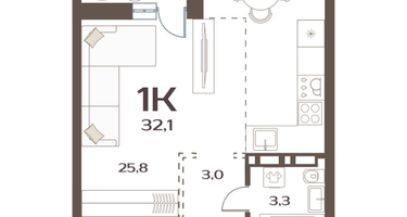 1-к. квартира, 32&nbsp;м²