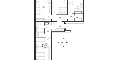 3-к. квартира, 88 м²